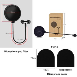 Microphone Pop Filter, Professional Microphone Pop Filter Mask, Pop Filter for Microphones, Pop Protection Microphone Absorber Filter with Stand Clip, with 360° Flexible Gooseneck