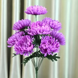 Lifelike Artificial Chrysanthemum - 1 Stem with 9 Blooming Blue Flowers, Suitable for Funerals, Weddings, Home & Cemetery Decorcolor: Purple