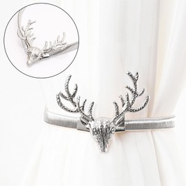 Soulnioi Christmas curtain elastic ties Christmas Curtain Buckle Sliver Christmas Elk Curtain Tieback Holder for Home//Cafe/Window Decor Christmas Day Party Decoration Supplies 2PCS