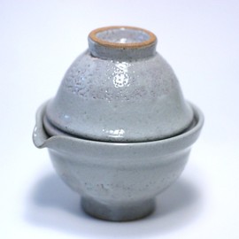 FOXCUP Hagi Ware Tea Set (Teapot & Teacup) - Traditional Korean Tea for One - Yido (Hagi) - Hand-made - 10.5cm(4.25")H - 9.5cm(3.75")D