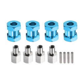 sourcing map 4pcs 12mm Wheel Hex Drive Hubs Adapter Combiner Coupler, Aluminum 15mm Extension with Nut Latch for 1/10 RC Crawler Car Parts, Blue