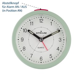 Atrium Modern Design Alarm Clock Analogue Quartz without Ticking with Light and Snooze White Mint Green Round A260-3