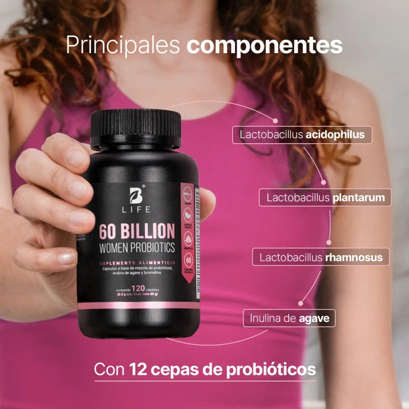 Probióticos Mujer 120 Cápsulas Billones Bromelina Inulina Agave Cepas Salud