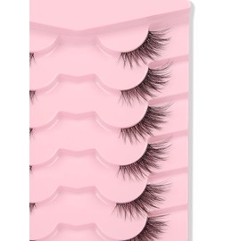 GMAGICTOBO False Eyelashes Natural Cat Eye Half Lashes Fluffy Wispy Clear Band 3D Faux Mink Lashes Pack Soft Strips Fake Eyelashes 7 Pairs