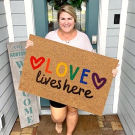 QUINTRA Gay Letter Rug Non-Slip Entrance Door Entrance Mat Absorbent Bathroom Kitchen Porch Floor Mat Carpet Round cm Yellow (B, One Size)