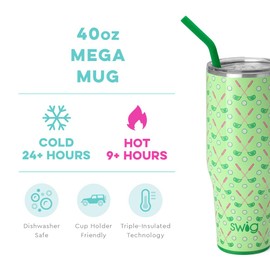 Swig Life Mega Taza de 40 onzas, vaso de 40 onzas con asa y pajita, vasos aislantes extra grandes, taza de viaje amigable (hora de la playera)