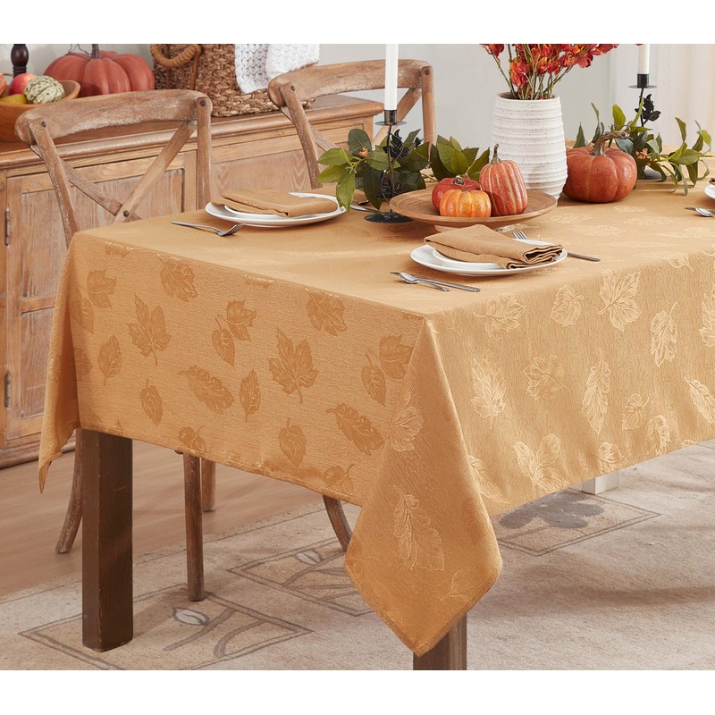 Newbridge Gold Tremont Leaf Damask Christmas Fabric Napkins, Set of