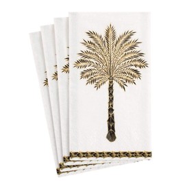 Caspari Grand Palms Paper Guest Towel Napkins in Black - Four Packs of 15