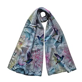 Anuschka Chiffon Scarf - With Original Printed Artwork - Rainbow Birds - 24" x 72"