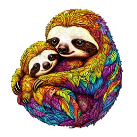 Blumuze Wooden Jigsaw Puzzles, Parent-child Sloth Wooden Puzzles for Adults, Unique Shaped Animal Wood Puzzles, Wooden Animal Puzzles for Adults Kids with Wood Gift Box 255pcs-L-34 * 32cm