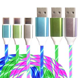 Wuucor 3 Pack Led USB C Charging Cable Light Up Type C Charger LED Light Up Fast USB-C to USB-A Charge Cord Compatible with Samsng Galaxy S23 S22 S21 S10 S9 Plus Note 20 10(6.6FT,Blue Colorful Green)