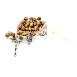 Zuluf Olive Wood Rosary Catholic Prayer Hand Made Rosary with box,Soil and Certificate from the Holy Land Israel | Bethlehem Jerusalem Wooden Rosary Crucifix Necklace Wood Beads Handmade | ROS001