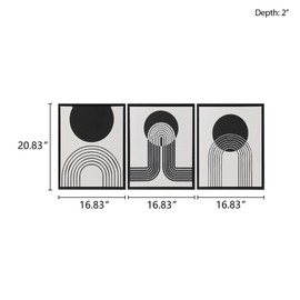 Urban Habitat Wall Art Living Room Décor Cosmic Curl Framed Canvas, Home Accent Modern Inspired Dining, Bathroom Decoration Ready to Hang Painting, 16.83" W x 20.83" H x 2" D, Black/Taupe 3 Piece