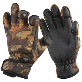 Dr.Fish Fishing Gloves Size L with 3 Camouflage Fingerless Gloves for Men and Women - Waterproof Fabric, Non-Slip, Windproof, Breathable and Keeps Warm Outdoors