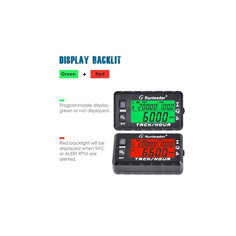 Runleader Hour Meter Tachometer, Maintenance Reminder, Alert RPM Reminder, Initial