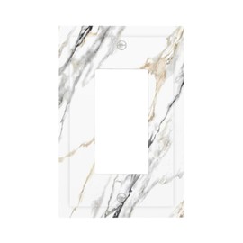 Ukutarly White Gray Marble Light Switch Cover Decorative Grey Wall Plate 1 Gang Single Rocker Switchcover Electrical Faceplate for Bathroom kitchen Bedroom 5" x 3"