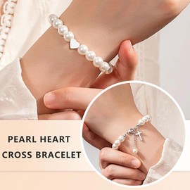 Christening Bracelets,Holy Communion Gifts for Girls,Christening Gifts for Girls, Cross Heart Bracelet for Women, Religious Jesus Gifts for Mom, Grandma, Friends, Daughter, Christian Faith Jewelry
