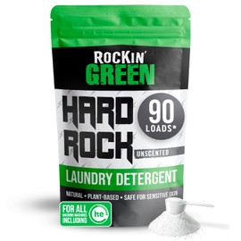 Rockin' Green Hard Rock Laundry Detergent for Hard Water (90 Loads), Plant based, Natural Laundry Detergent Powder, Biodegradable Odor Fighter, Safe for Sensitive Skin, 45 oz (Unscented)