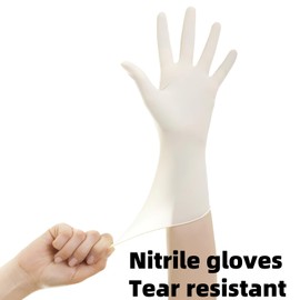 JINGLIKANG Durable Disposable Nitrile Gloves 11.42Inch for Home Cleaning Powder-free Non-slip Oil-resistant Ambidextrous 100 PCS (White, S)