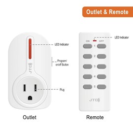 JTD 5X2 Wireless Remote Control Outlet Switch Smart Outlet Plug Energy Saving for Household Appliances, Lamp, Light, Fixture, Electrical Equipment, up to 100ft Long Range, Strong RF Signal (5 Pack)