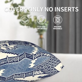 Mahito Pack of 2 Throw Pillow Covers Ancient China Blue Willow Chinoiserie Throw Pillow Case Soft Velvet Decorative Home Decor 18 x 18-Inch 13652 Pillow Cover