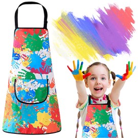 COYUN 1 x Children's Painting Apron, School Apron for Girls and Boys, Adjustable Cooking Apron with Big Pockets, Painting Coat, Children Waterproof Painting Coat, for Crafts, Painting, Baking, Cooking