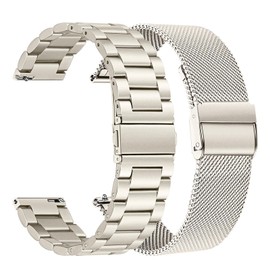 TRUMiRR Women Band Sets for Garmin Approach S50 Cream Gold, 20mm Stainless Steel Watchband + Mesh Strap for Vivoactive 5 / Vivoactive 6 Lunar Gold