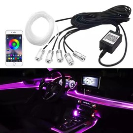 TooToo RGB LED Car Interior Fiber Optic Neon Wire Strip USB Atmosphere Light APP/Music