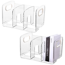 Homaisson 2 PCS Clear Magazine Holders, 3 Compartments Vertical File Organizer for Office Desk, Space-Saving Plastic Desk Book End