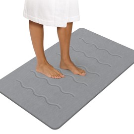 OTHWAY 32"x 20" Stone Bath Mat Large, Diatomaceous Earth Bath Mat for Bathroom Quick Drying Absorbing, Long Non-Slip Diatomite Hard Stone Shower Mat Instant Dry(Dark Grey)