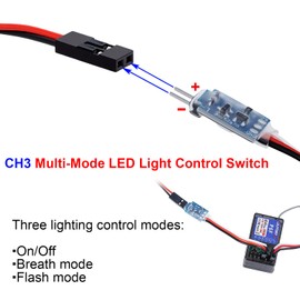 TCRC 2PCS RC Light Control CH3 Multi-Mode LED Light Control Switch for RC Car, Boat, Drone On/Off/Fast Flashing/Breathing Effects