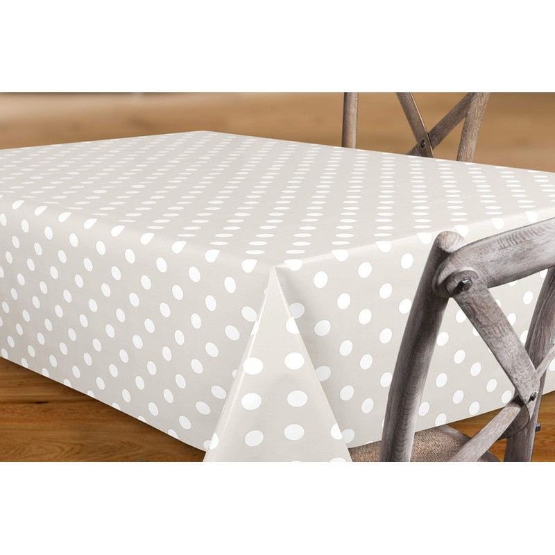 Beautex Taupe, White Dots, Oilcloth, Tablecloth, Wipe-clean Garden Tablecloth, Round,