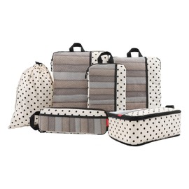 U+U 6 Set Compression Packing Cubes - Ultralight Travel Organizers with Laundry Bag, Space-Saving Suitcase Organizer, Expandable Packing Cubes for Travel, Business Trip and Family Vacation (Polka Dot)