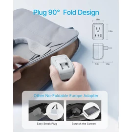 2 Pack European Travel Plug Adapter, VINTAR Foldable International Power Adapter with 2 AC Outlets 3 USB Charging Ports(2 USB C), Type C Power Adaptor to Most Europe Italy Spain France Iceland Germany