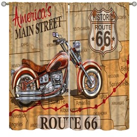 Focusbrite Vintage Rustic Motorbike Blackout Curtains Motorcycle Sport Theme Art Printed Window Drapes for Living Room Bedroom Kitchen Cafe Office Set 2 Panels,42x45 Inches