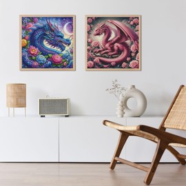 HKLIOPU Cross Stitch Embroidery Kit, 11 CT Embroidery Set, Fantasy Blue Dragon, Adult Cross Stch, DIY Embroidery Pictures, Pre-Printed Cross Stitch for Beginners, Home Decor, 40 x 40 cm (LZ185)