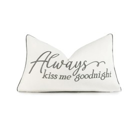 Sanmetex Decorative Christmas Throw Lumbar Pillow Covers 12x20 Inches, Farmhouse Embroidered Rectangle Pillow Case with Allways Kiss Me Goodnight Quote for Sleep, Bed, Bedroom, Home Decor.