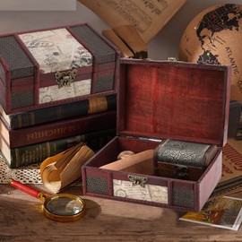 Buachois Vintage Wooden Treasure Chest 23 x 16 x 10 cm Small Chinese Style Antique Decorative Jewellery Toy Chest Pirate Box for Home Decoration Organisation Box