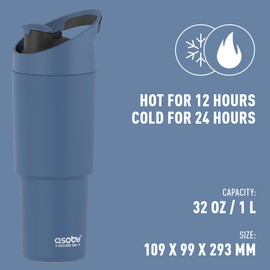 asobu Cosmic Water Bottle - 32oz/1 ltr Stainless Steel Chilled Water Bottle, Secure Grip Handle, Ideal for Travel, Fits Cup Holders, Keeps Beverages Cold, Slate Gray