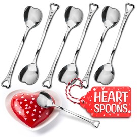 5.6'' Set of 6 Heart Spoons, Heart Shaped Spoons Stainless Steel – Cute Spoon and Functional for Hot Cocoa Bars, Tea Bags, or Cocktail Mixing – Easy to Clean and Spill-Free Use