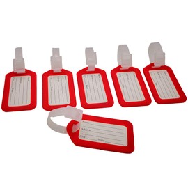 Krueis 6Pc Waterproof Luggage Tag Bright Plastic Label for Airport Hotel Pet Bag (Red)