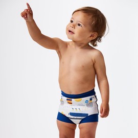 Splash About Happy Nappy Duo Reusable Swim Diaper with Silver Lining (Tug Boats, 6 M to 12 M)