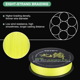 M METERXITY Braided Fishing Line, 164 Yards 0.32mm Dia Abrasion Resistant Colored Fishing Line for Saltwater/Freshwater/Ice Fishing, 8 Strand Super Strong Zero Stretch [Yellow]