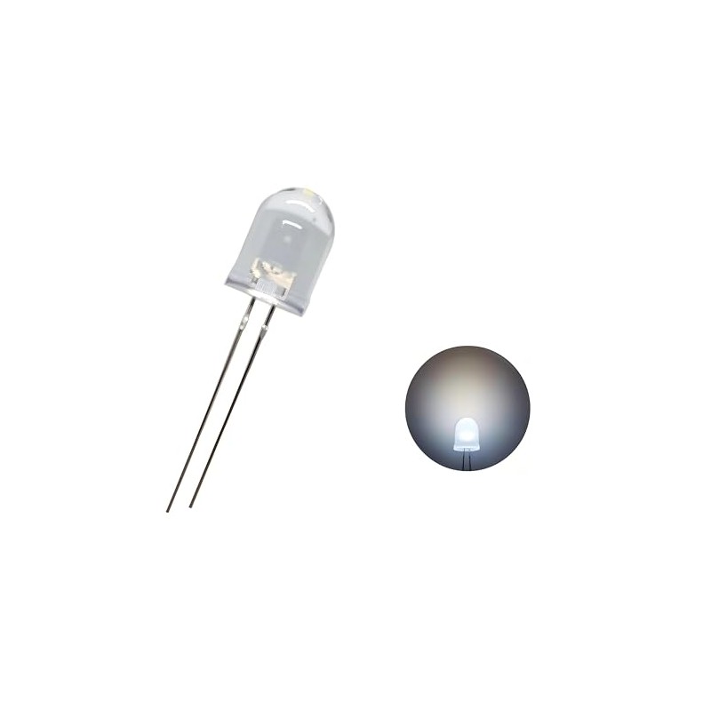 ProCircFix 50 Pcs 10mm White LED Diodes, High Brightness F10
