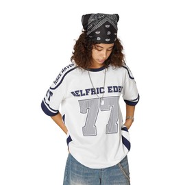Aelfric Eden 77 Football Jersey Oversized Graphic T Shirts Short Sleeve Color Blocking Number Print Tee White Medium