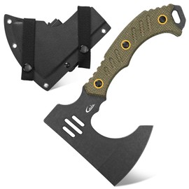 Ccanku C1391 Camping Axe Camping Hatchet,DC53 Steel Blade with Micarta Handle Survival Hatchets Bushcraft Axe with Kydex Sheaths for Camping Hiking and Chopping Wood(Green)