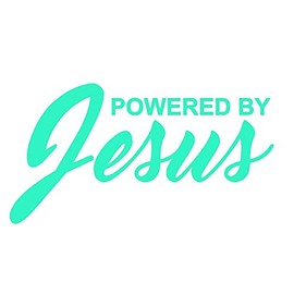 STICKER DAD Powered by Jesus Vinyl Decal by stickerdad® - Size: 8", Color: Mint - Windows, Walls, Bumpers, Laptop, Lockers, etc.