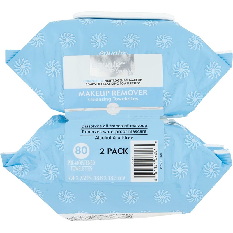 Equate Makeup Remover Cleansing Towelettes, 40 Ct, 2 Pk