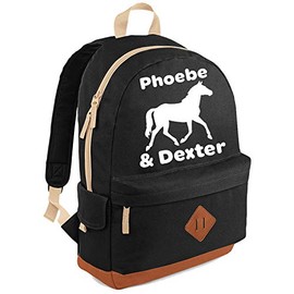 Luvponies Horse and Rider Heritage School Back Pack with Padded Adjustable Shoulder Straps | Black Customised Children Bag | Customised Horse Gifts for Children