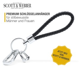 Scott & Webber® - Schlüsselanhänger aus geflochtenem Leder mit Edelstahl Schlüsselring, Karabiner und Schraubverschluss ideal für Autoschlüssel - für Männer und Frauen